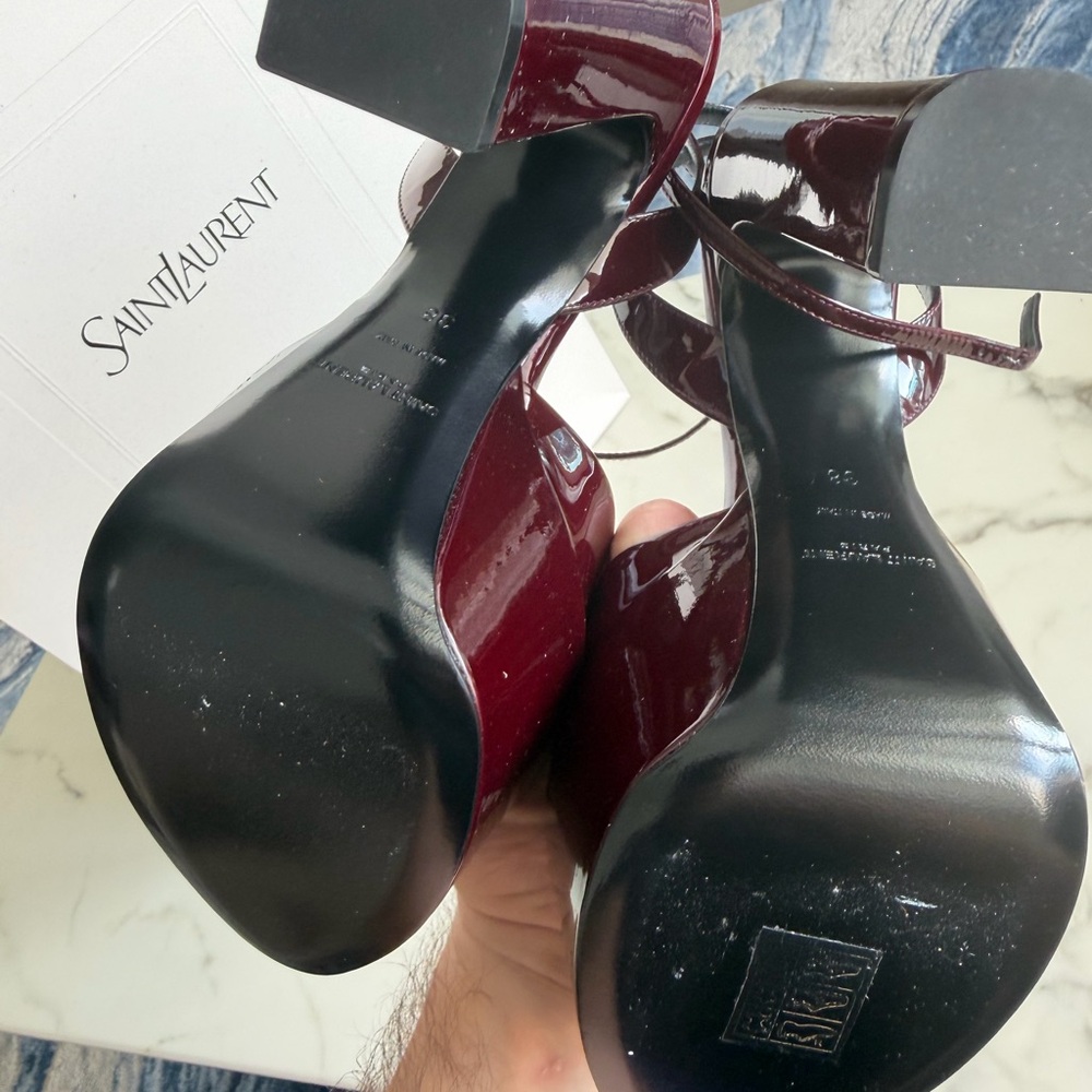 Saint Laurent Dark Red Platform Sandals - Picture 7 of 7